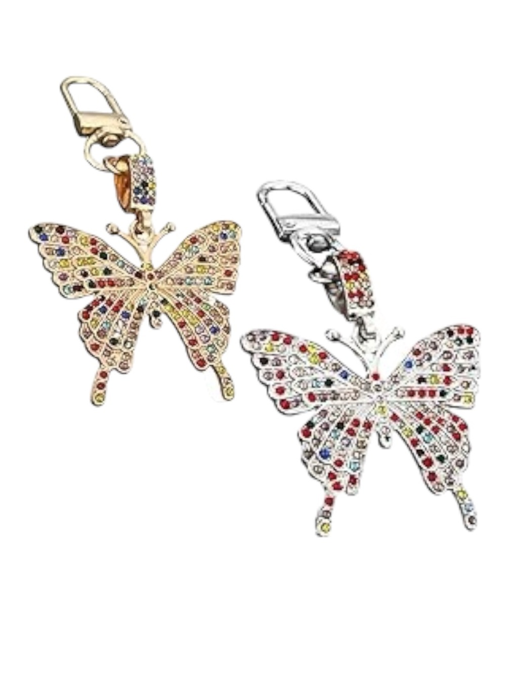 Rainbow Butterfly Charm Keychain with Rhinestone Crystal 1pc
